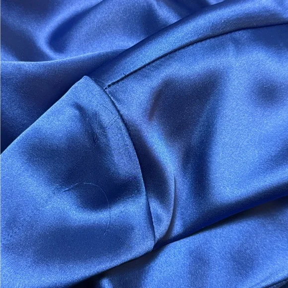 NWT Bar III Royal Blue Satin Long Sleeve Wrap Dress Career Cocktail Event - Picture 6 of 10